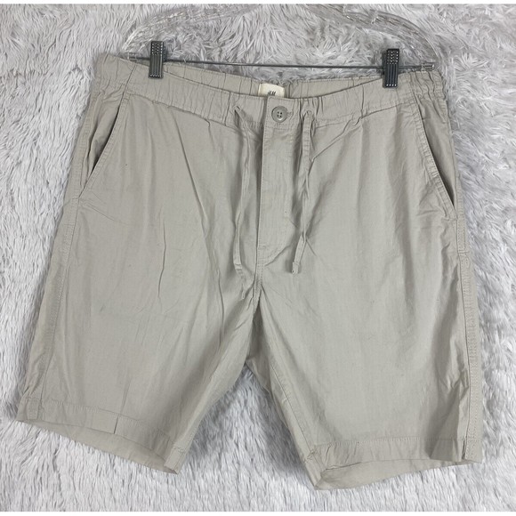 H&M Chino Shorts Mens L Gray Elastic Waist Drawstring Cotton Casual - Picture 1 of 9